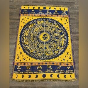 Zodiac Astrology Tapestry Blanket Sun Moon Stars Fringe Throw Boho Decor